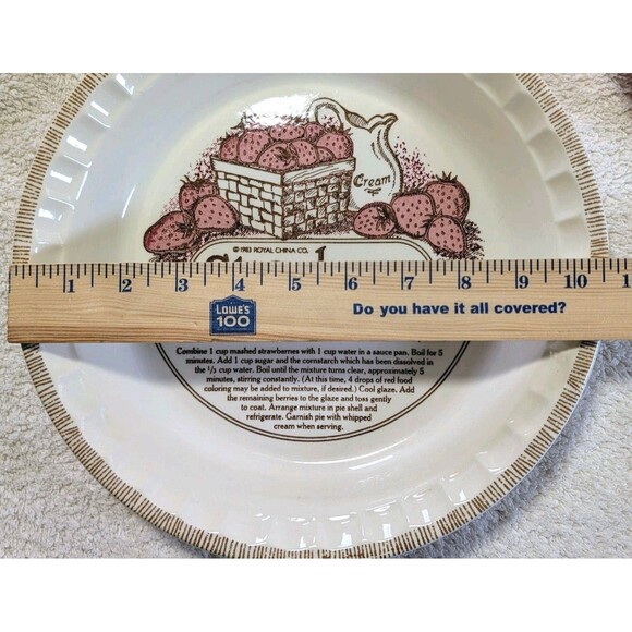 Vintage Strawberry Pie Recipe Plate USA 10” Stoneware Pie Dish Mid Century - Picture 4 of 5